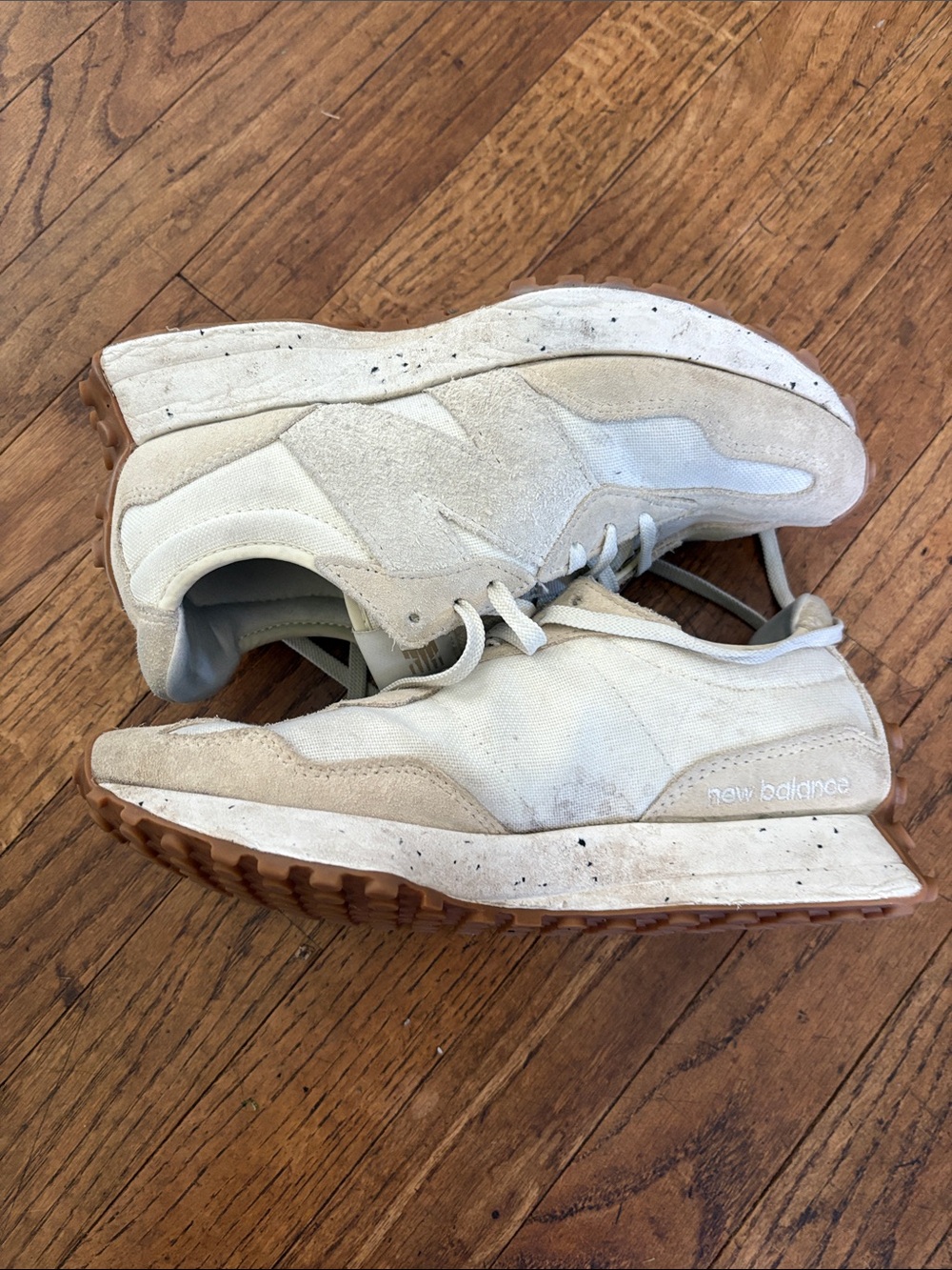 New Balance 327 Off-White Suede & canvas Sneakers - Picture 3 of 9